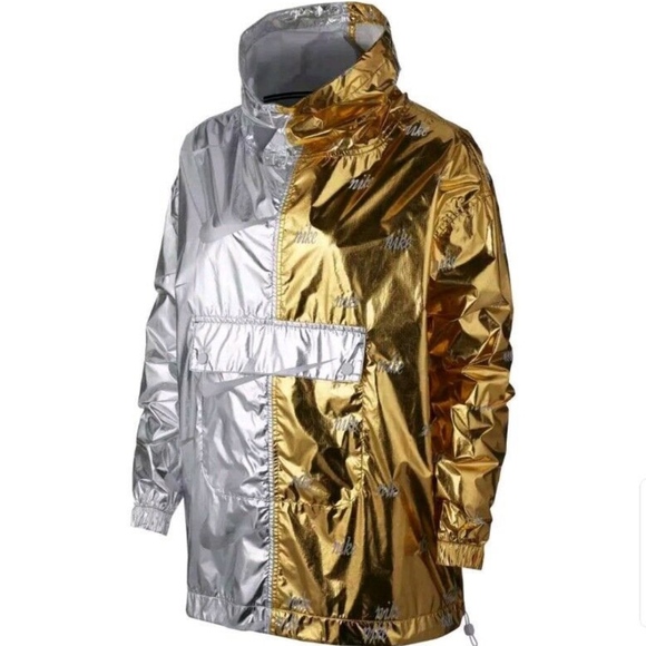 Nike Women's Silver Gold Metallic Pull Over Jacket - Picture 3 of 4